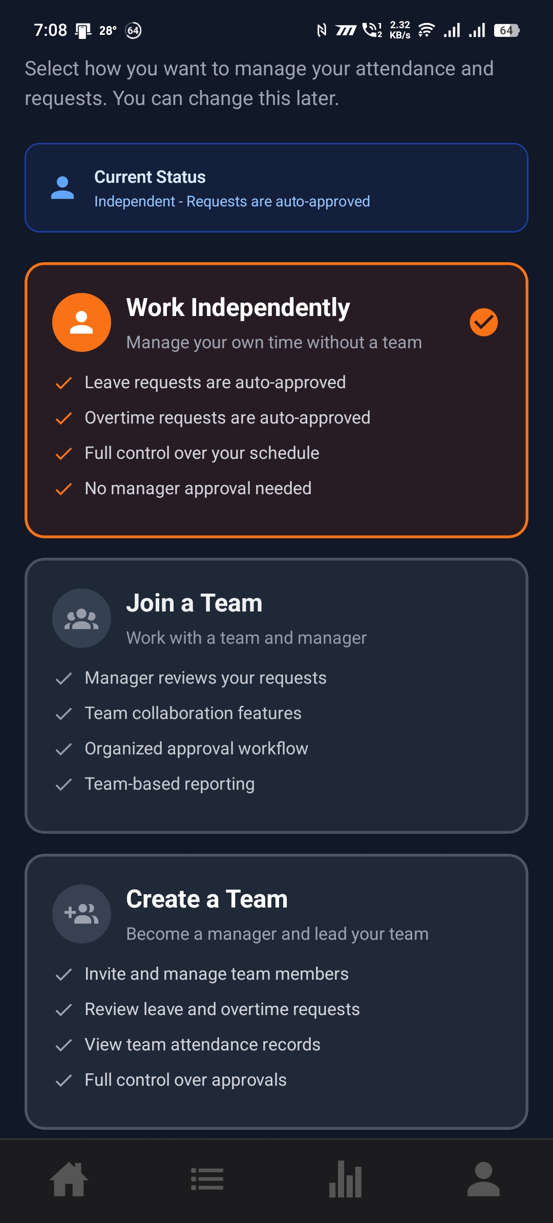 Team Management Modes